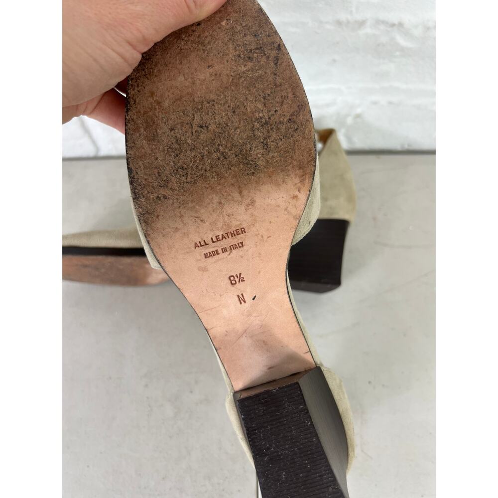 Yves Saint Laurent Women's Suede Open Toe Sandals Low Block Heel Beige Size 8.5 - Picture 4 of 6